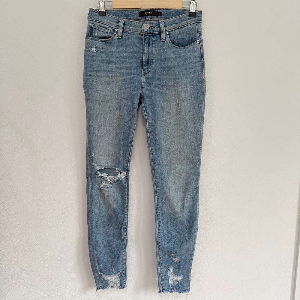 Hudson Super Skinny Distressed Jeans Light Wash Stretch Denim Size 27
